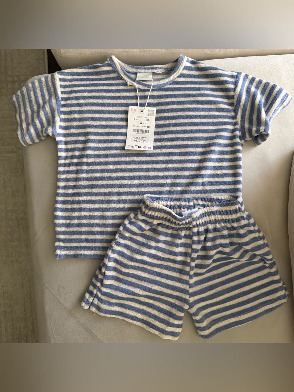 3t Blue and White Striped Terry Set